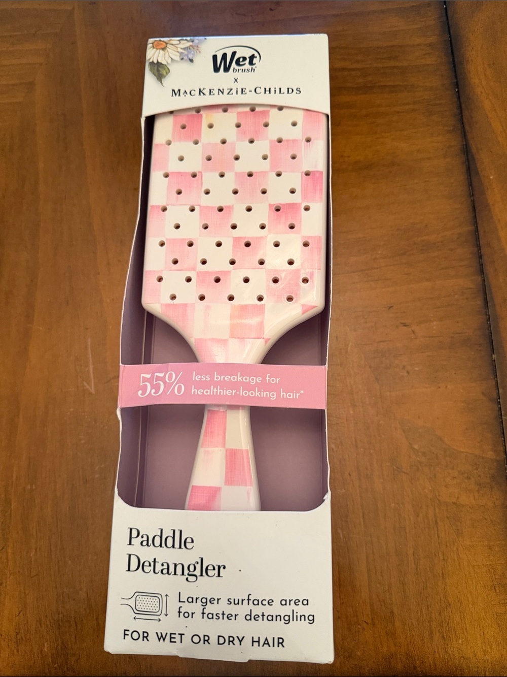 RARE square MacKenzie-Childs Pink Check Paddle Detangler Brush